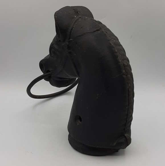 Vintage Cast Iron Horse Head Bust Hitching Post Pricked Ear Top Ring Equestiran - Picture 4 of 14